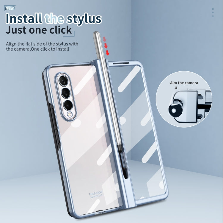 For Samsung Galaxy Z Fold3 5G 360 Full Body Electroplating Hinge Phone Case with Stylus(Blue) - Galaxy Phone Cases by buy2fix | Online Shopping UK | buy2fix
