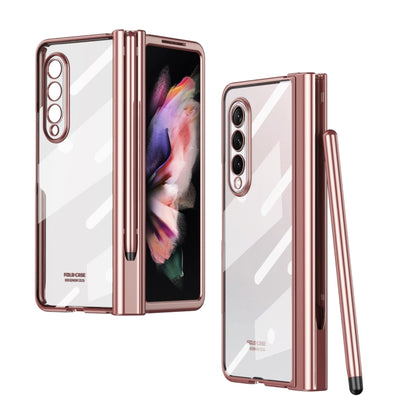 For Samsung Galaxy Z Fold3 5G Electroplating Hinge Phone Case with Stylus(Pink) - Galaxy Phone Cases by buy2fix | Online Shopping UK | buy2fix