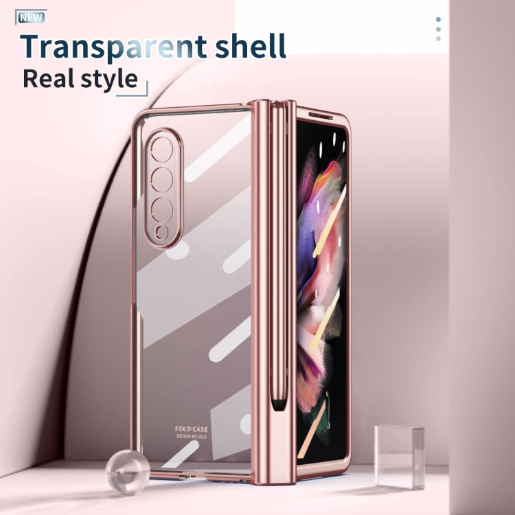 For Samsung Galaxy Z Fold3 5G Electroplating Hinge Phone Case with Stylus(Pink) - Galaxy Phone Cases by buy2fix | Online Shopping UK | buy2fix