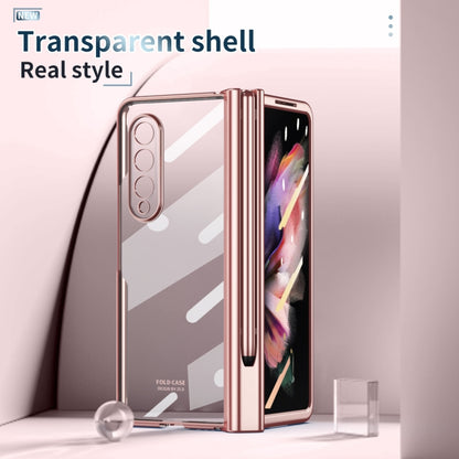 For Samsung Galaxy Z Fold3 5G Electroplating Hinge Phone Case with Stylus(Pink) - Galaxy Phone Cases by buy2fix | Online Shopping UK | buy2fix