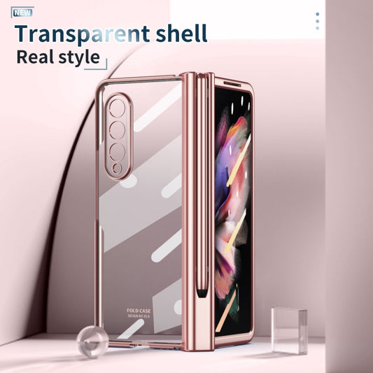 For Samsung Galaxy Z Fold3 5G Electroplating Hinge Phone Case with Stylus(Pink) - Galaxy Phone Cases by buy2fix | Online Shopping UK | buy2fix