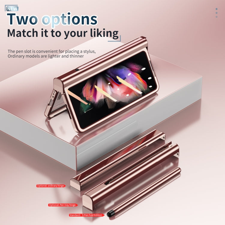 For Samsung Galaxy Z Fold3 5G Electroplating Hinge Phone Case with Stylus(Pink) - Galaxy Phone Cases by buy2fix | Online Shopping UK | buy2fix