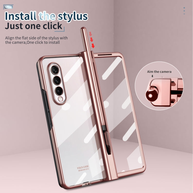 For Samsung Galaxy Z Fold3 5G Electroplating Hinge Phone Case with Stylus(Pink) - Galaxy Phone Cases by buy2fix | Online Shopping UK | buy2fix