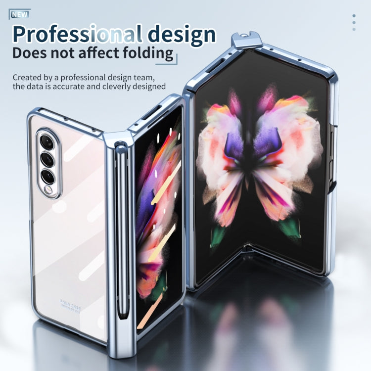 For Samsung Galaxy Z Fold3 5G Electroplating Hinge Phone Case with Stylus(Blue) - Galaxy Phone Cases by buy2fix | Online Shopping UK | buy2fix