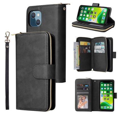 For iPhone 13 mini 9 Card Slots Zipper Wallet Bag Leather Phone Case (Black) - iPhone 13 mini Cases by buy2fix | Online Shopping UK | buy2fix