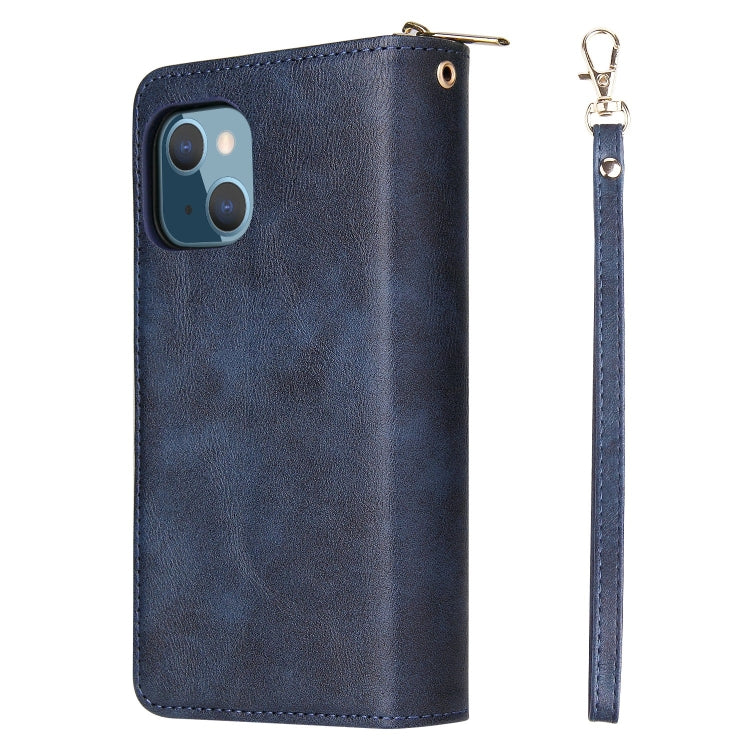 For iPhone 13 mini 9 Card Slots Zipper Wallet Bag Leather Phone Case (Blue) - iPhone 13 mini Cases by buy2fix | Online Shopping UK | buy2fix