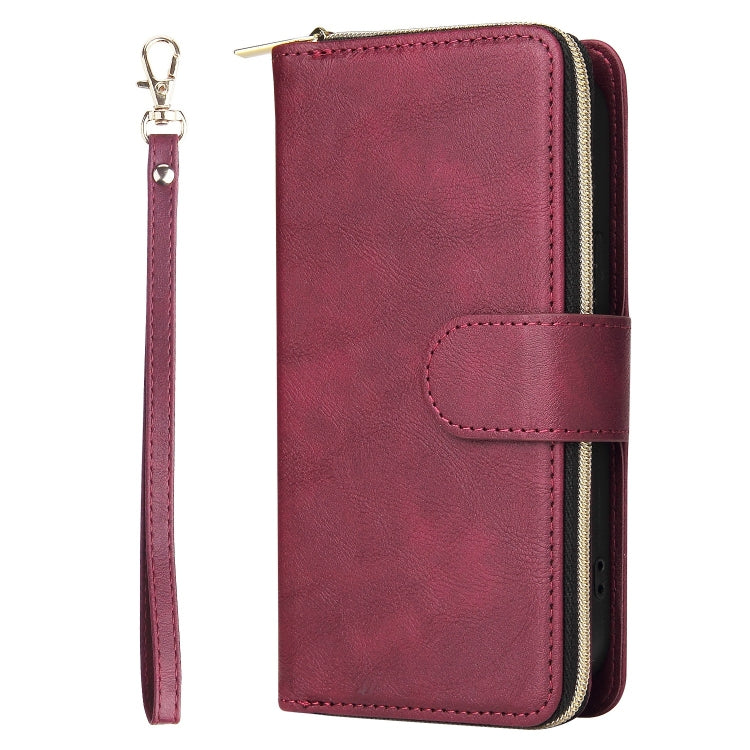For iPhone 13 mini 9 Card Slots Zipper Wallet Bag Leather Phone Case (Wine Red) - iPhone 13 mini Cases by buy2fix | Online Shopping UK | buy2fix