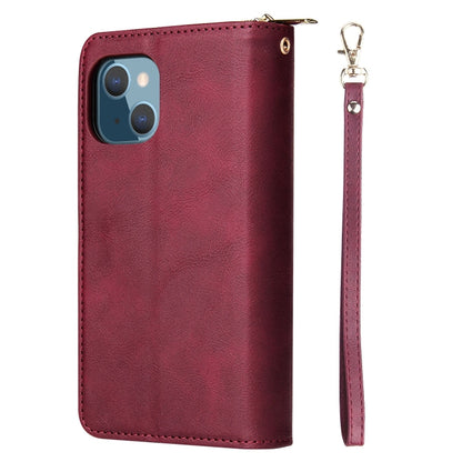 For iPhone 13 mini 9 Card Slots Zipper Wallet Bag Leather Phone Case (Wine Red) - iPhone 13 mini Cases by buy2fix | Online Shopping UK | buy2fix