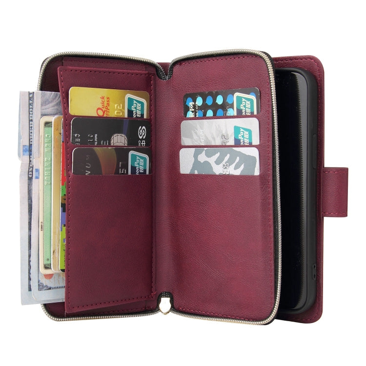 For iPhone 13 mini 9 Card Slots Zipper Wallet Bag Leather Phone Case (Wine Red) - iPhone 13 mini Cases by buy2fix | Online Shopping UK | buy2fix