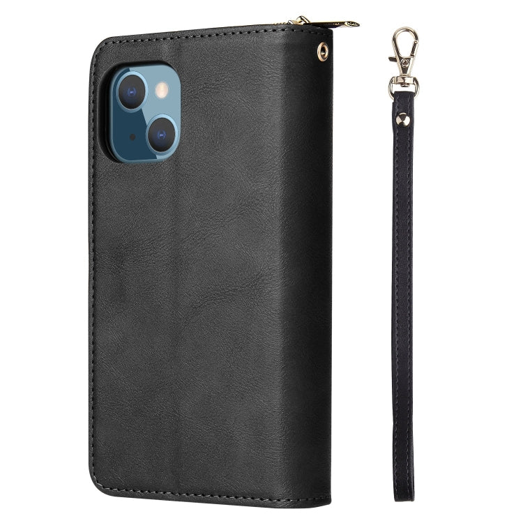 For iPhone 13 9 Card Slots Zipper Wallet Bag Leather Phone Case(Black) - iPhone 13 Cases by buy2fix | Online Shopping UK | buy2fix