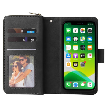 For iPhone 13 9 Card Slots Zipper Wallet Bag Leather Phone Case(Black) - iPhone 13 Cases by buy2fix | Online Shopping UK | buy2fix