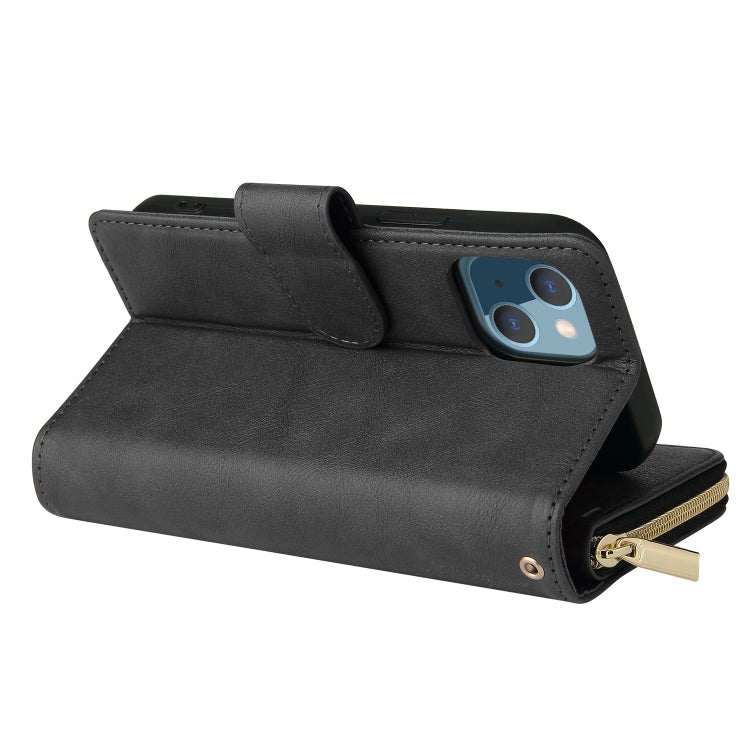 For iPhone 13 9 Card Slots Zipper Wallet Bag Leather Phone Case(Black) - iPhone 13 Cases by buy2fix | Online Shopping UK | buy2fix