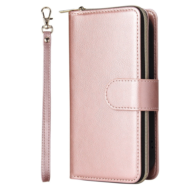 For iPhone 13 9 Card Slots Zipper Wallet Bag Leather Phone Case(Rose Gold) - iPhone 13 Cases by buy2fix | Online Shopping UK | buy2fix