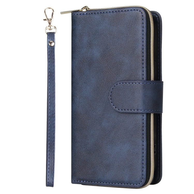 For iPhone 13 9 Card Slots Zipper Wallet Bag Leather Phone Case(Blue) - iPhone 13 Cases by buy2fix | Online Shopping UK | buy2fix