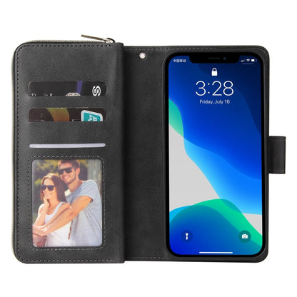 For iPhone 13 Pro 9 Card Slots Zipper Wallet Bag Leather Phone Case (Black) - iPhone 13 Pro Cases by buy2fix | Online Shopping UK | buy2fix