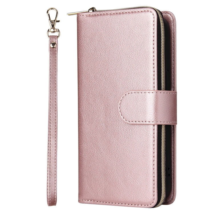 For iPhone 13 Pro 9 Card Slots Zipper Wallet Bag Leather Phone Case (Rose Gold) - iPhone 13 Pro Cases by buy2fix | Online Shopping UK | buy2fix