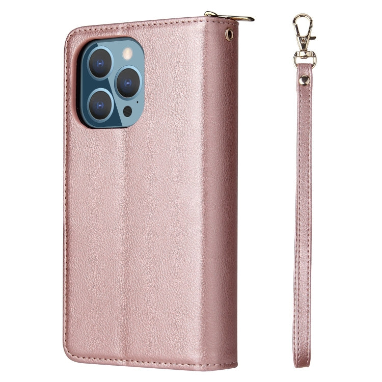 For iPhone 13 Pro 9 Card Slots Zipper Wallet Bag Leather Phone Case (Rose Gold) - iPhone 13 Pro Cases by buy2fix | Online Shopping UK | buy2fix