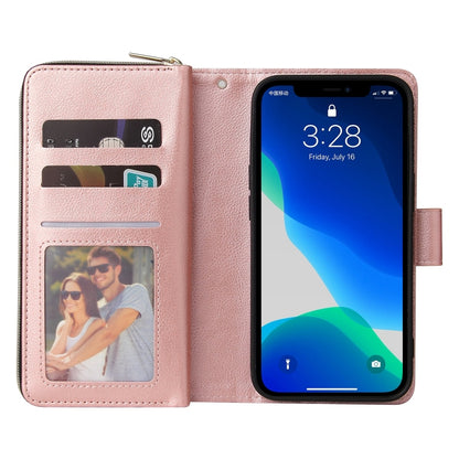 For iPhone 13 Pro 9 Card Slots Zipper Wallet Bag Leather Phone Case (Rose Gold) - iPhone 13 Pro Cases by buy2fix | Online Shopping UK | buy2fix