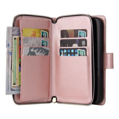 For iPhone 13 Pro 9 Card Slots Zipper Wallet Bag Leather Phone Case (Rose Gold) - iPhone 13 Pro Cases by buy2fix | Online Shopping UK | buy2fix
