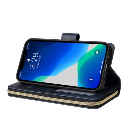 For iPhone 13 Pro 9 Card Slots Zipper Wallet Bag Leather Phone Case (Blue) - iPhone 13 Pro Cases by buy2fix | Online Shopping UK | buy2fix