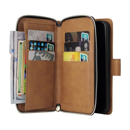 For iPhone 13 Pro 9 Card Slots Zipper Wallet Bag Leather Phone Case (Brown) - iPhone 13 Pro Cases by buy2fix | Online Shopping UK | buy2fix
