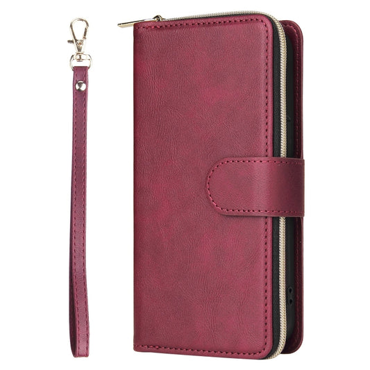 For iPhone 13 Pro 9 Card Slots Zipper Wallet Bag Leather Phone Case (Wine Red) - iPhone 13 Pro Cases by buy2fix | Online Shopping UK | buy2fix