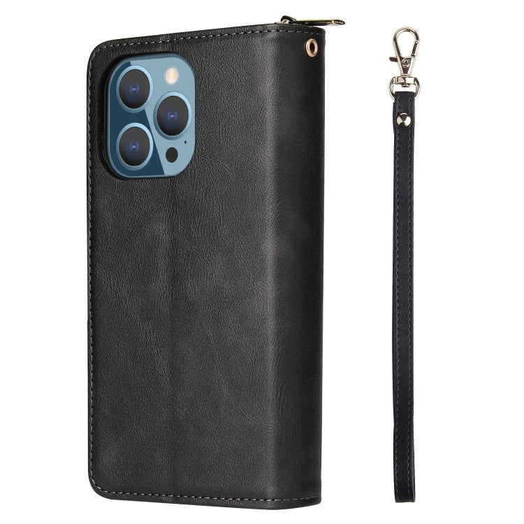 For iPhone 13 Pro Max 9 Card Slots Zipper Wallet Bag Leather Phone Case (Black) - iPhone 13 Pro Max Cases by buy2fix | Online Shopping UK | buy2fix