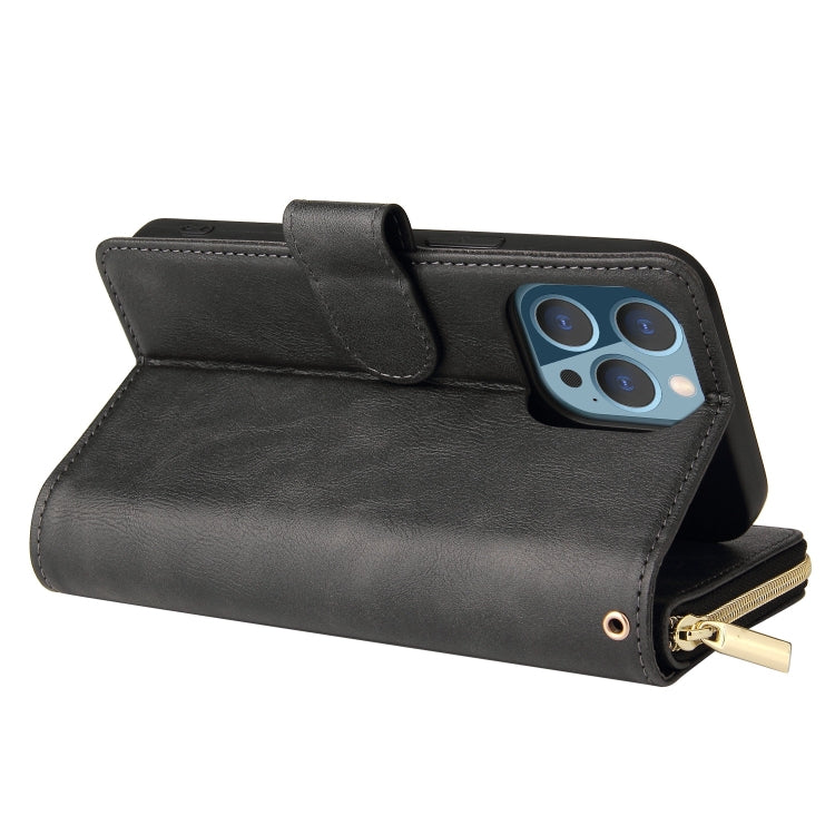 For iPhone 13 Pro Max 9 Card Slots Zipper Wallet Bag Leather Phone Case (Black) - iPhone 13 Pro Max Cases by buy2fix | Online Shopping UK | buy2fix