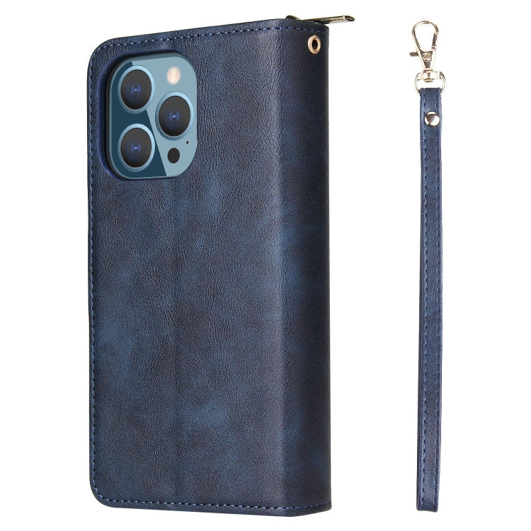 For iPhone 13 Pro Max 9 Card Slots Zipper Wallet Bag Leather Phone Case (Blue) - iPhone 13 Pro Max Cases by buy2fix | Online Shopping UK | buy2fix