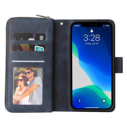 For iPhone 13 Pro Max 9 Card Slots Zipper Wallet Bag Leather Phone Case (Blue) - iPhone 13 Pro Max Cases by buy2fix | Online Shopping UK | buy2fix