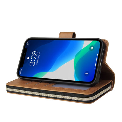 For iPhone 13 Pro Max 9 Card Slots Zipper Wallet Bag Leather Phone Case (Brown) - iPhone 13 Pro Max Cases by buy2fix | Online Shopping UK | buy2fix