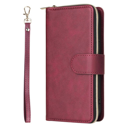 For iPhone 13 Pro Max 9 Card Slots Zipper Wallet Bag Leather Phone Case (Wine Red) - iPhone 13 Pro Max Cases by buy2fix | Online Shopping UK | buy2fix