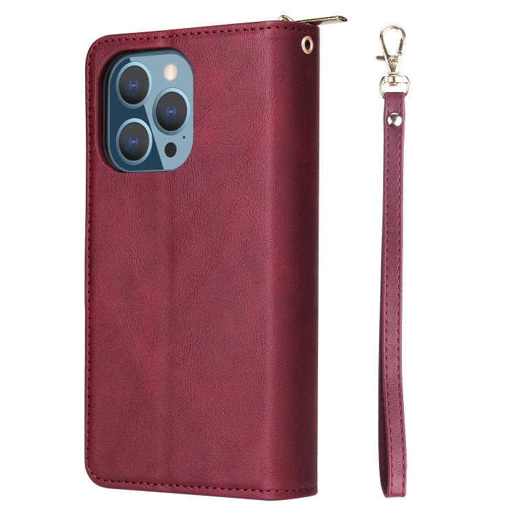 For iPhone 13 Pro Max 9 Card Slots Zipper Wallet Bag Leather Phone Case (Wine Red) - iPhone 13 Pro Max Cases by buy2fix | Online Shopping UK | buy2fix