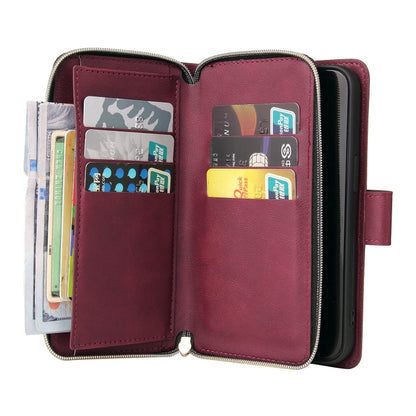 For iPhone 13 Pro Max 9 Card Slots Zipper Wallet Bag Leather Phone Case (Wine Red) - iPhone 13 Pro Max Cases by buy2fix | Online Shopping UK | buy2fix