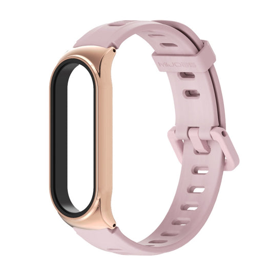 For Xiaomi Mi Band 6 / 5 / 4 / 3 Mijobs Flat Hole Silicone Watch Band, Style:CS Case(Pink+Rose Gold) - Watch Bands by MIJOBS | Online Shopping UK | buy2fix