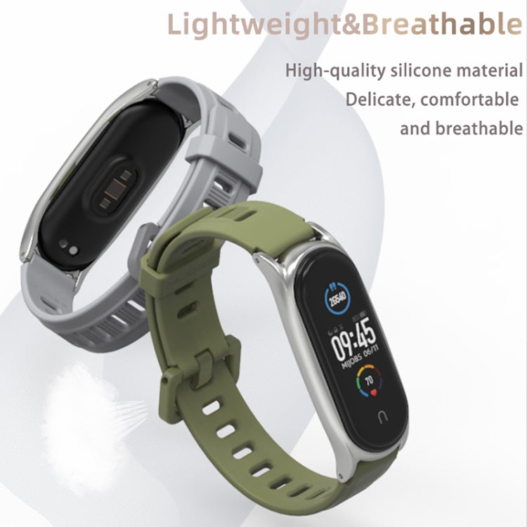 For Xiaomi Mi Band 6 / 5 / 4 / 3 Mijobs Flat Hole Silicone Watch Band, Style:CS Case(Army Green+Silver) - Watch Bands by MIJOBS | Online Shopping UK | buy2fix