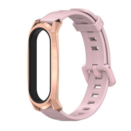 For Xiaomi Mi Band 6 / 5 / 4 / 3 Mijobs Flat Hole Silicone Watch Band, Style:GT Case(Pink+Rose Gold) - Watch Bands by MIJOBS | Online Shopping UK | buy2fix
