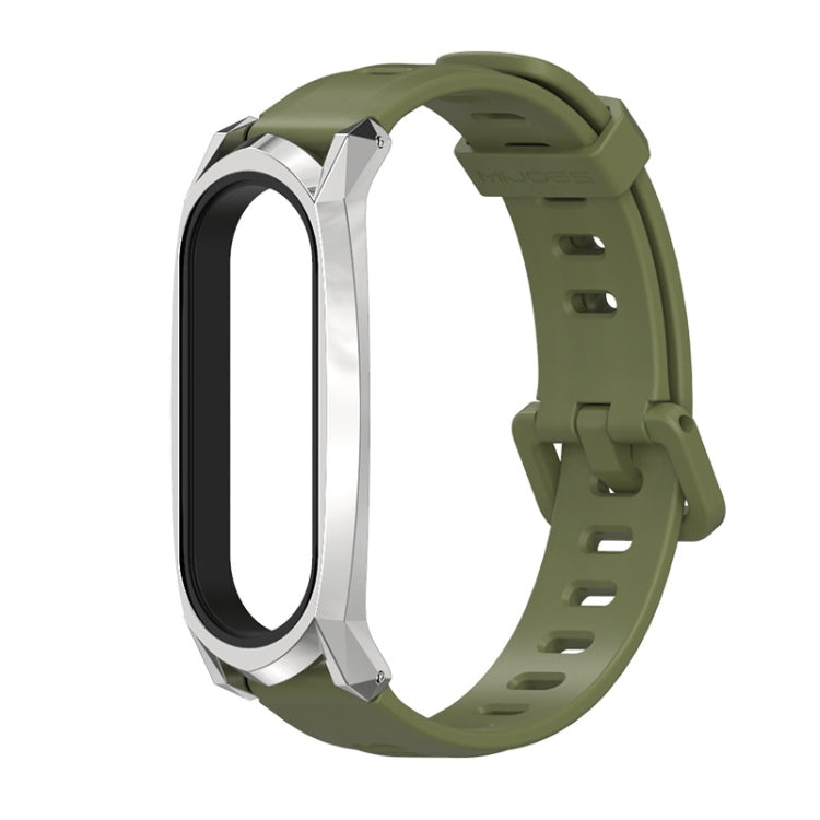 For Xiaomi Mi Band 6 / 5 / 4 / 3 Mijobs Flat Hole Silicone Watch Band, Style:GT Case(Army Green+Silver) - Watch Bands by MIJOBS | Online Shopping UK | buy2fix