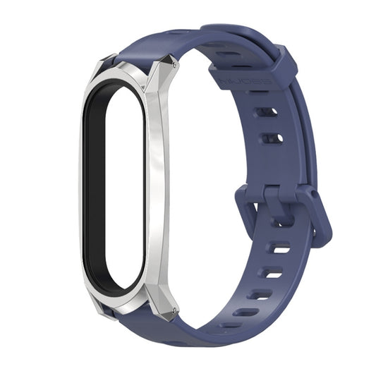 For Xiaomi Mi Band 6 / 5 / 4 / 3 Mijobs Flat Hole Silicone Watch Band, Style:GT Case(Midnight Blue+Silver) - Watch Bands by MIJOBS | Online Shopping UK | buy2fix
