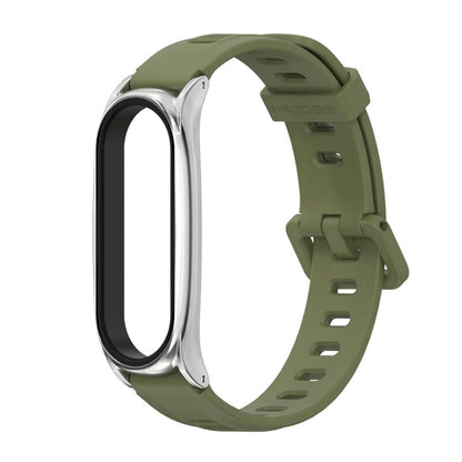For Xiaomi Mi Band 6 / 5 / 4 / 3 Mijobs Flat Hole Silicone Watch Band, Style:Plus Case(Army Green+Silver) - Watch Bands by MIJOBS | Online Shopping UK | buy2fix