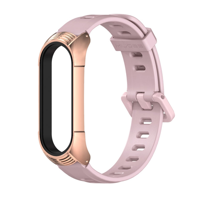 For Xiaomi Mi Band 6 / 5 / 4 / 3 Mijobs Flat Hole Silicone Watch Band, Style:TF Case(Pink+Rose Gold) - Watch Bands by MIJOBS | Online Shopping UK | buy2fix