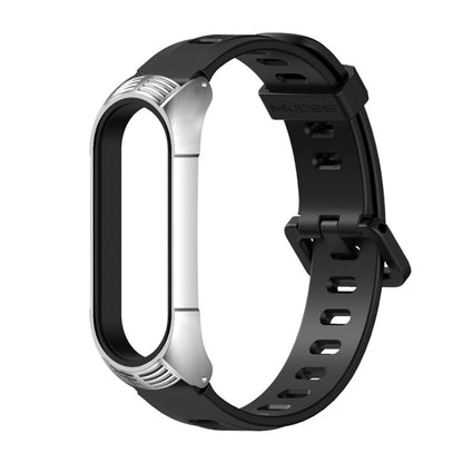 For Xiaomi Mi Band 6 / 5 / 4 / 3 Mijobs Flat Hole Silicone Watch Band, Style:TF Case(Black+Silver) - Watch Bands by MIJOBS | Online Shopping UK | buy2fix