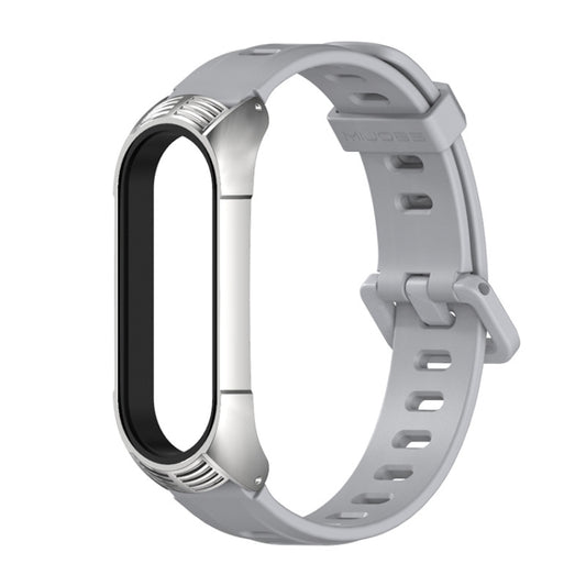 For Xiaomi Mi Band 6 / 5 / 4 / 3 Mijobs Flat Hole Silicone Watch Band, Style:TF Case(Grey+Silver) - Watch Bands by MIJOBS | Online Shopping UK | buy2fix