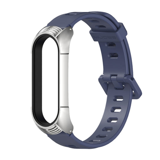 For Xiaomi Mi Band 6 / 5 / 4 / 3 Mijobs Flat Hole Silicone Watch Band, Style:TF Case(Midnight Blue+Silver) - Watch Bands by MIJOBS | Online Shopping UK | buy2fix