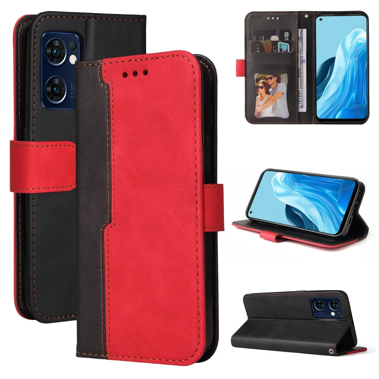 For OPPO Find X5 Lite / Reno7 5G Global Stitching-Color Flip Leather Phone Case(Red) - OPPO Cases by buy2fix | Online Shopping UK | buy2fix