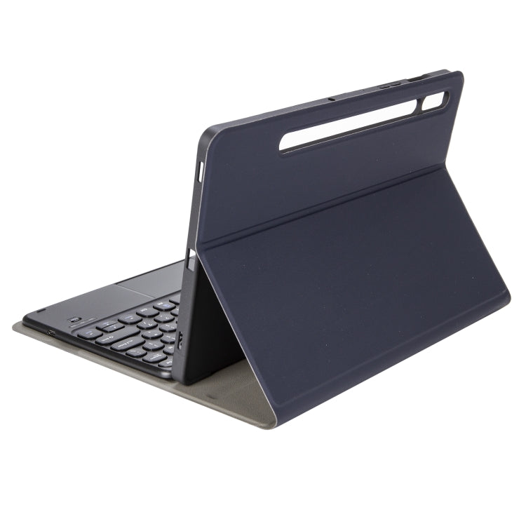 YA08B-A Lambskin Texture Voltage Round Keycap Bluetooth Keyboard Leather Case with Touchpad For Samsung Galaxy Tab A8 10.5 2021 SM-X200 / SM-X205(Blue) by buy2fix