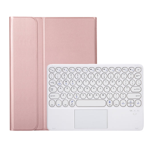 YA08B-A Lambskin Texture Voltage Round Keycap Bluetooth Keyboard Leather Case with Touchpad For Samsung Galaxy Tab A8 10.5 2021 SM-X200 / SM-X205(Rose Gold) by buy2fix