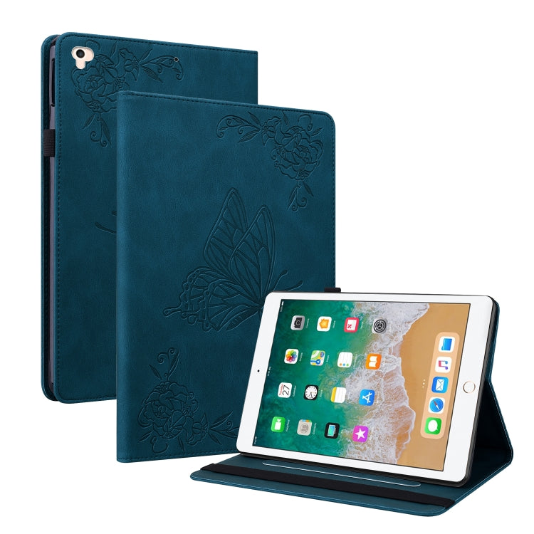 Butterfly Flower Embossed Leather Tablet Case For iPad 9.7 inch 2017 / 2018(Blue) - iPad 9.7 (2018) & (2017) Cases by buy2fix | Online Shopping UK | buy2fix