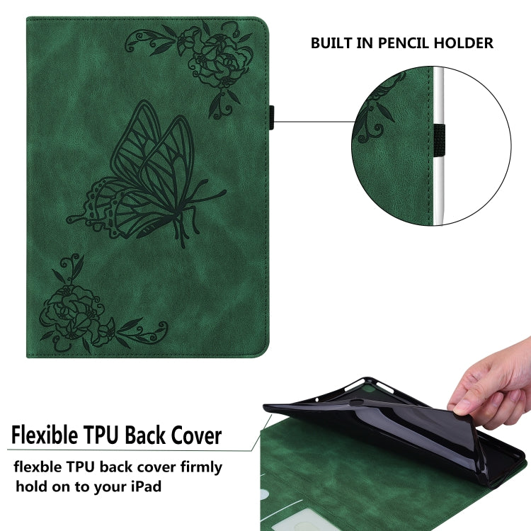 For iPad Pro 11 2022 / 2021 / 2020 / 2018 / Air 2020 10.9 Butterfly Flower Embossed Leather Tablet Case(Green) - iPad Pro 11 (2022/2021) Cases by buy2fix | Online Shopping UK | buy2fix