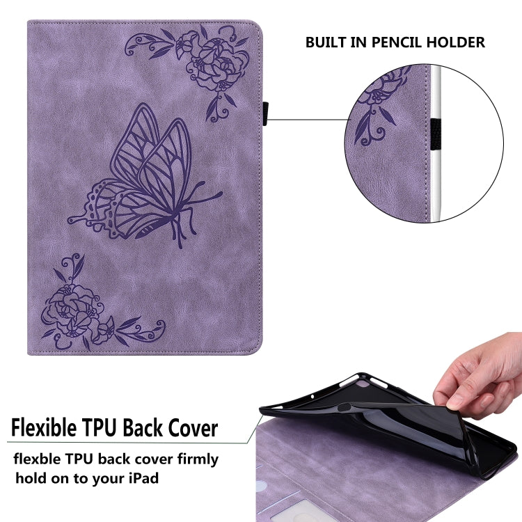 For iPad Pro 11 2022 / 2021 / 2020 / 2018 / Air 2020 10.9 Butterfly Flower Embossed Leather Tablet Case(Purple) - iPad Pro 11 (2022/2021) Cases by buy2fix | Online Shopping UK | buy2fix